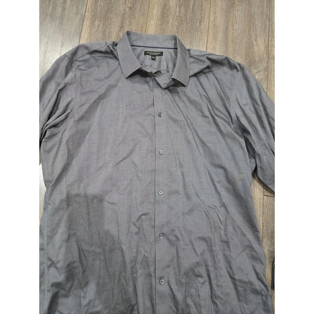 Banana Republic Mens XXL Non Iron Slim Fit Blue Gray Long Sleeve Dress Shirt